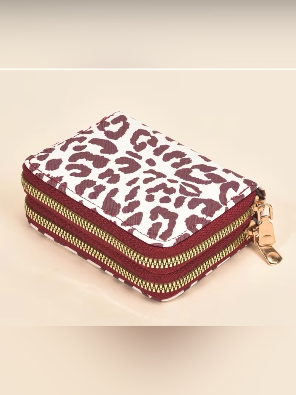 Leopard Print Zip-Around Wallet in Wine/White
